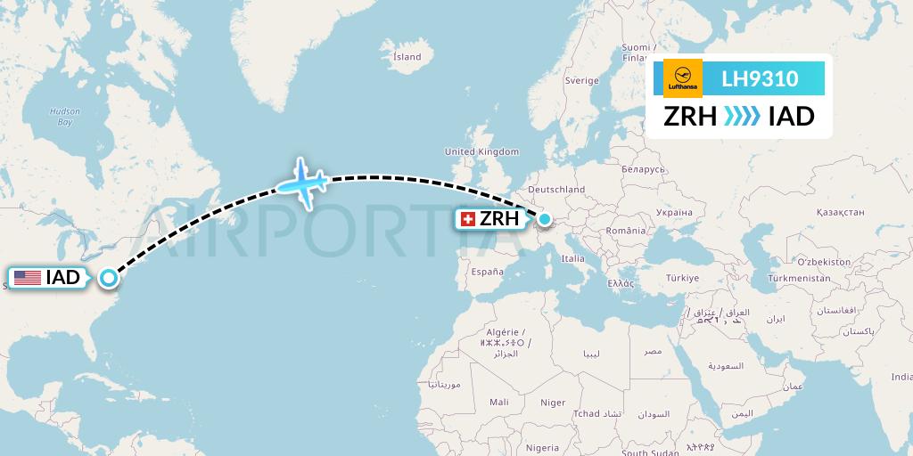 LH9310 Lufthansa Flight Map: Zurich to Washington
