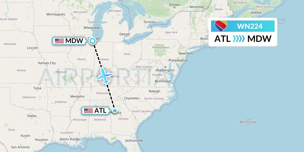 WN224 Southwest Airlines Flight Map: Atlanta to Chicago