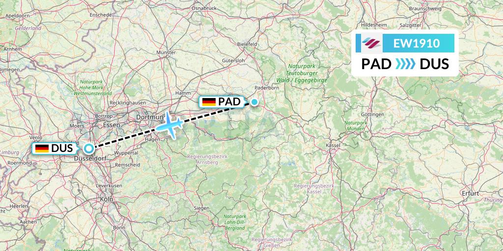 EW1910 Eurowings Flight Map: Paderborn to Dusseldorf