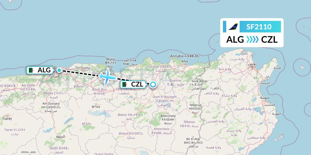 SF2110 Tassili Airlines Flight Map: Algiers to Constantine
