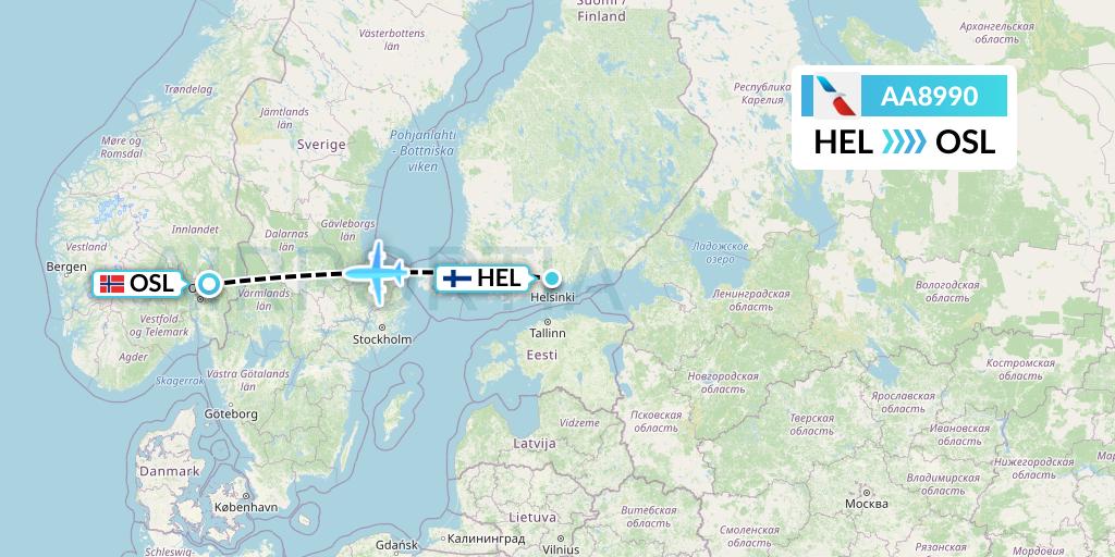 AA8990 American Airlines Flight Map: Helsinki to Oslo