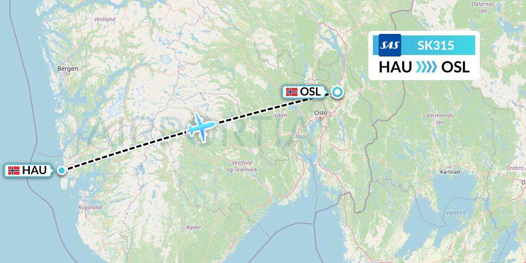 SK315 SAS Flight Map: Haugesund to Oslo