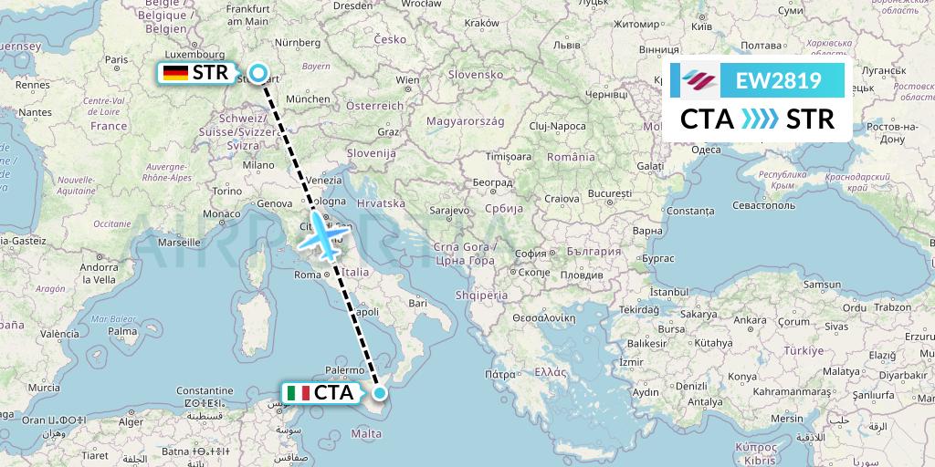 EW2819 Eurowings Flight Map: Catania to Stuttgart