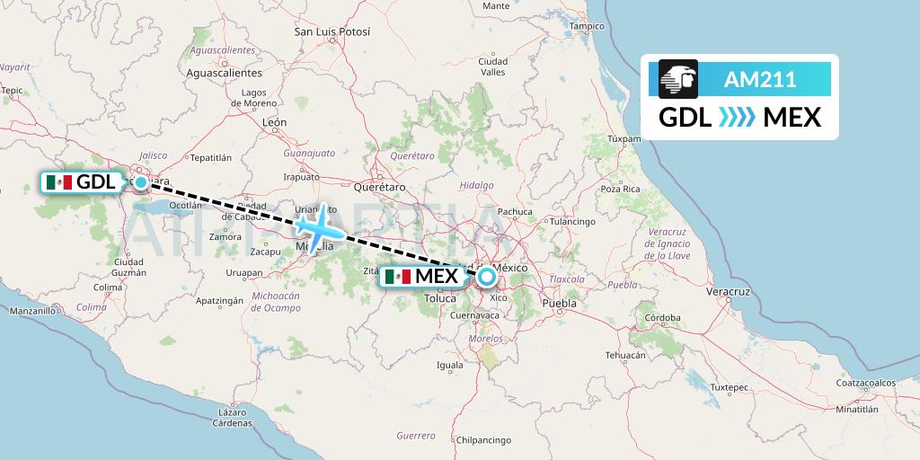 AM211 Aeromexico Flight Map: Guadalajara to Mexico City