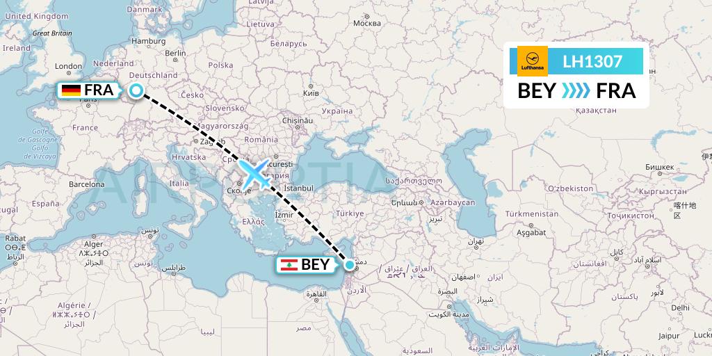 LH1307 Lufthansa Flight Map: Beirut to Frankfurt