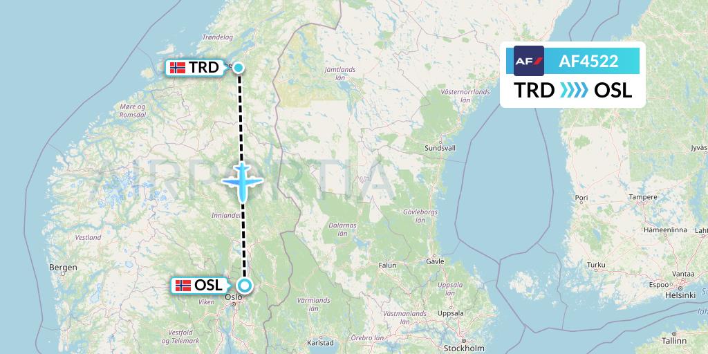 AF4522 Air France Flight Map: Trondheim to Oslo