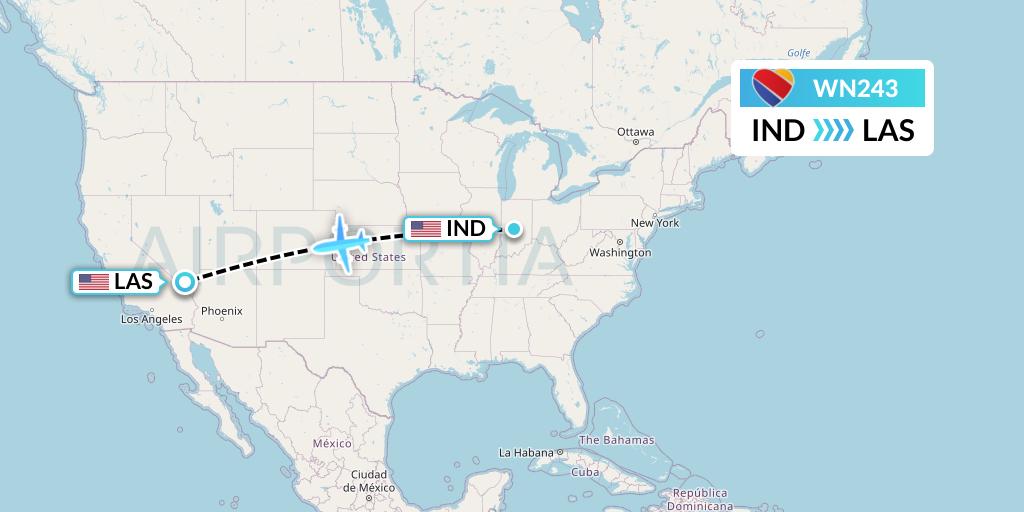 WN243 Southwest Airlines Flight Map: Indianapolis to Las Vegas