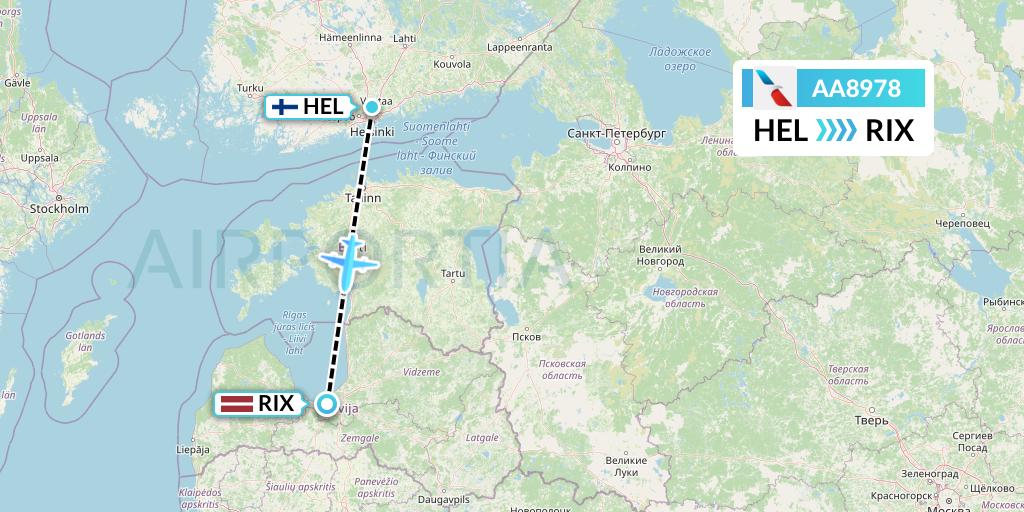 AA8978 American Airlines Flight Map: Helsinki to Riga
