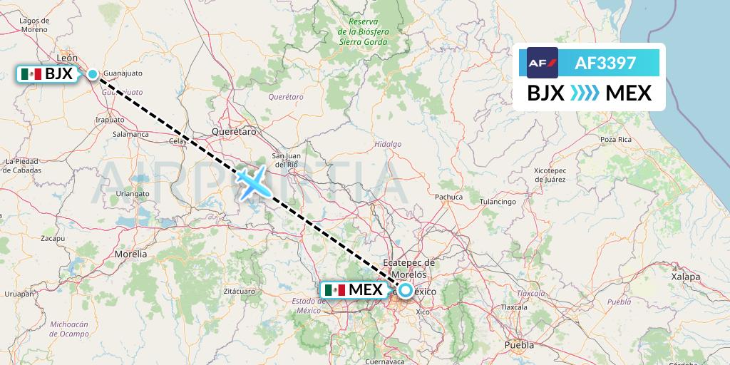 AF3397 Air France Flight Map: Silao to Mexico City