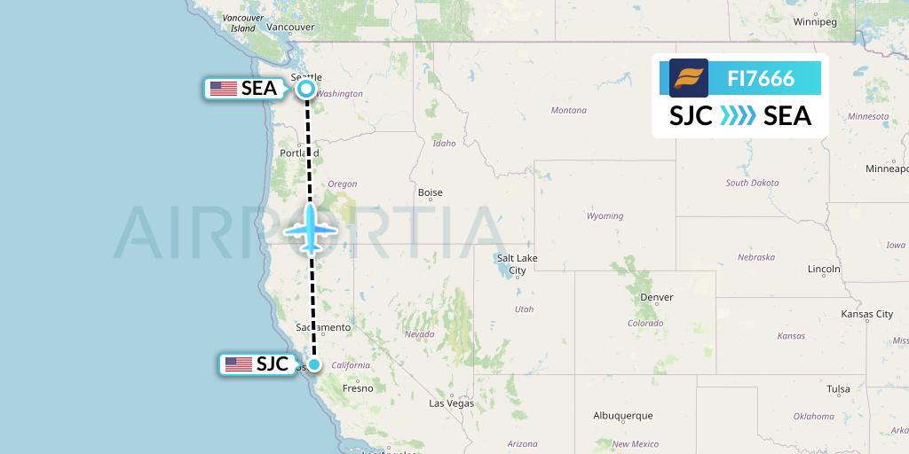FI7666 Icelandair Flight Map: San Jose to Seattle