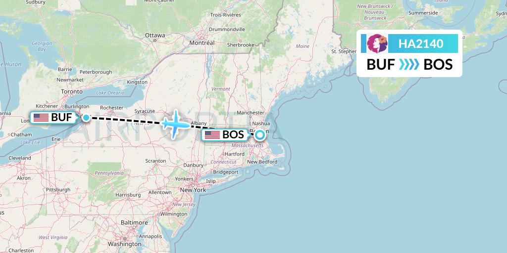 HA2140 Hawaiian Airlines Flight Map: Buffalo to Boston