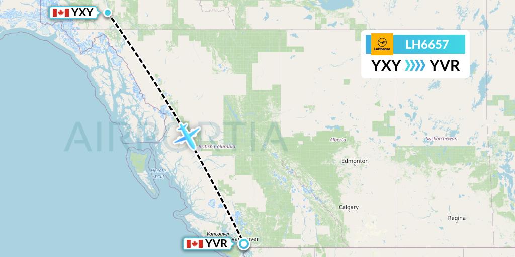 LH6657 Lufthansa Flight Map: Whitehorse to Vancouver