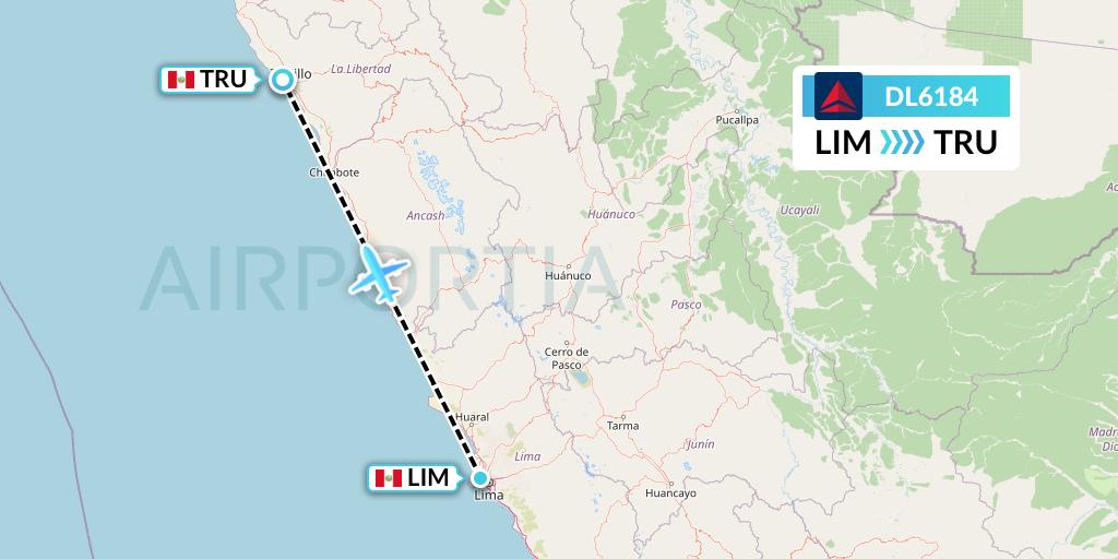 DL6184 Delta Air Lines Flight Map: Lima to Trujillo