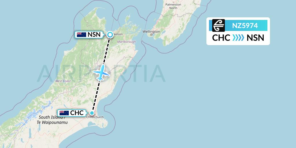NZ5974 Air New Zealand Flight Map: Christchurch to Nelson