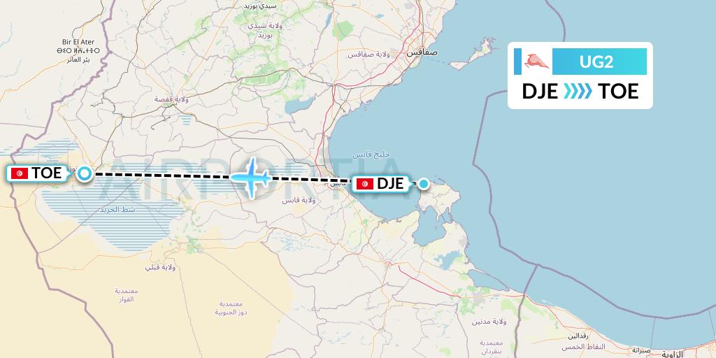 UG2 Tunisair Express Flight Map: Djerba to Tozeur