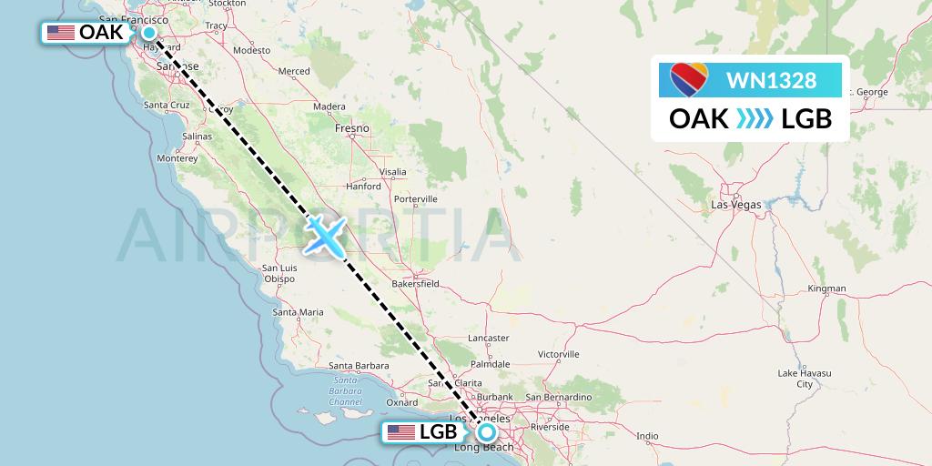 WN1328 Southwest Airlines Flight Map: Oakland to Long Beach