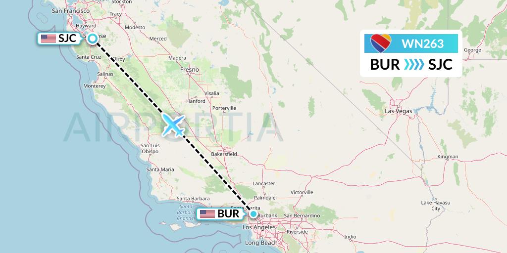 WN263 Southwest Airlines Flight Map: Burbank to San Jose