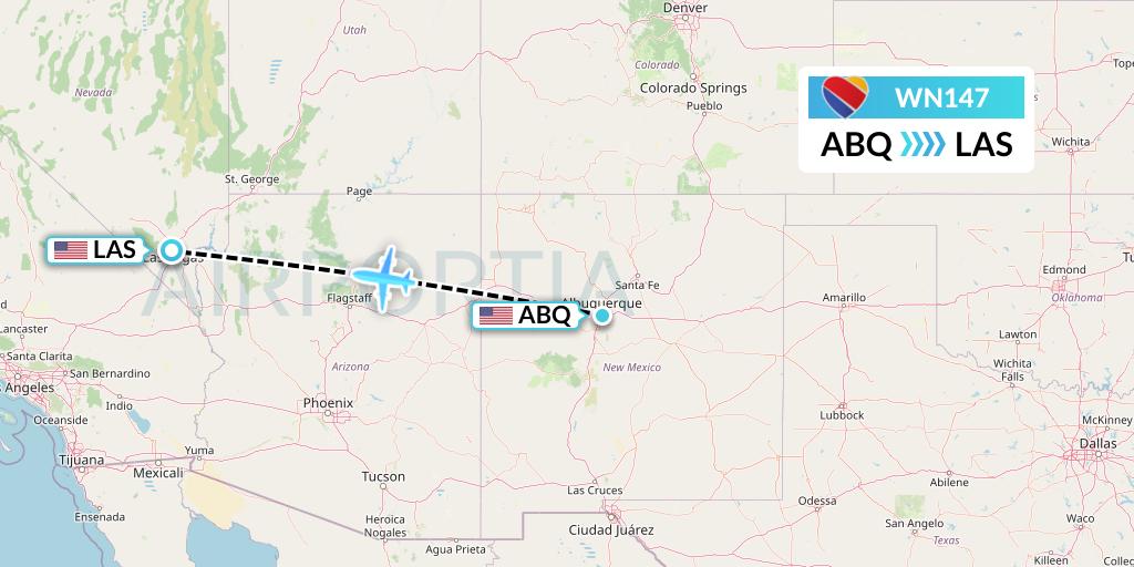WN147 Southwest Airlines Flight Map: Albuquerque to Las Vegas