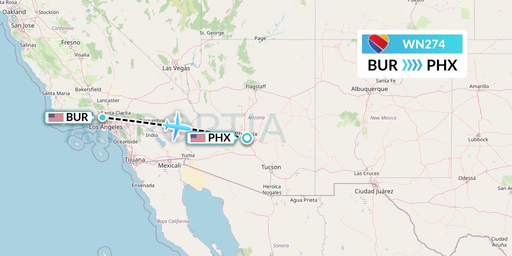 WN274 Southwest Airlines Flight Map: Burbank to Phoenix