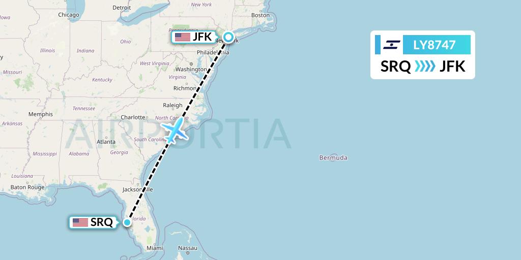 LY8747 El Al Flight Map: Sarasota to New York