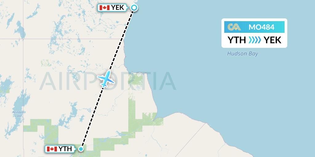 MO484 Calm Air Flight Map: Thompson to Arviat