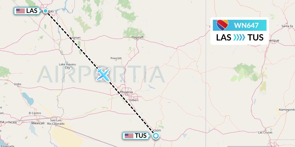 WN647 Southwest Airlines Flight Map: Las Vegas to Tucson