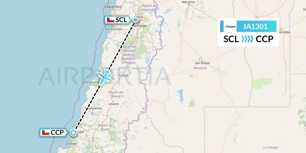 JA1301 JetSMART Flight Map: Santiago to Concepcion