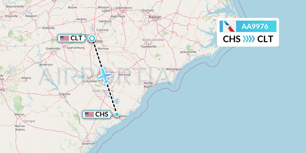 AA9976 American Airlines Flight Map: Charleston to Charlotte