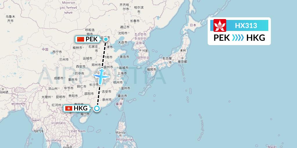 HX313 Hong Kong Airlines Flight Map: Beijing to Hong Kong
