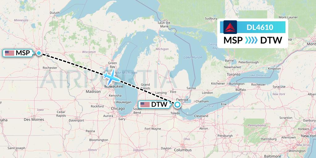 DL4610 Delta Air Lines Flight Map: Minneapolis to Detroit