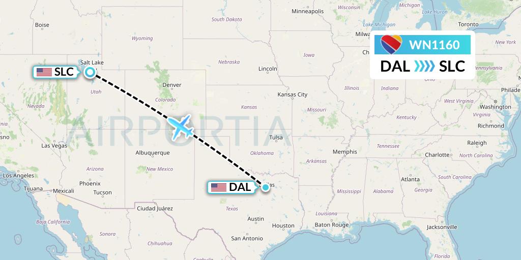 WN1160 Southwest Airlines Flight Map: Dallas to Salt Lake City