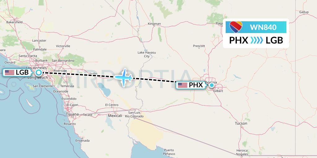 WN840 Southwest Airlines Flight Map: Phoenix to Long Beach