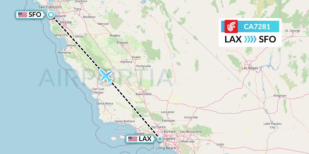 CA7281 Air China Flight Map: Los Angeles to San Francisco