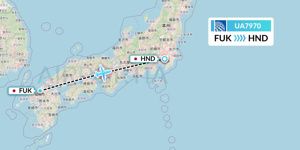 UA7970 United Airlines Flight Map: Fukuoka to Tokyo