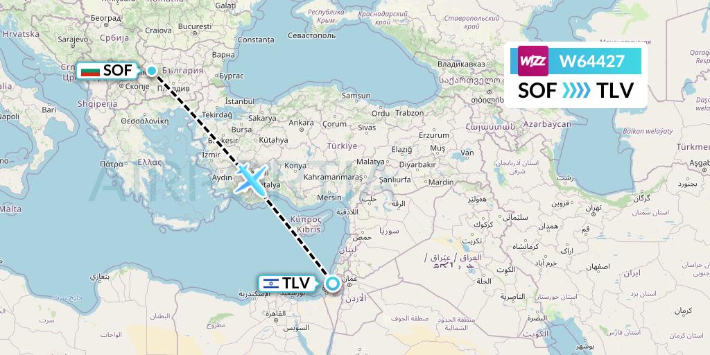 W64427 Wizz Air Flight Map: Sofia to Tel Aviv