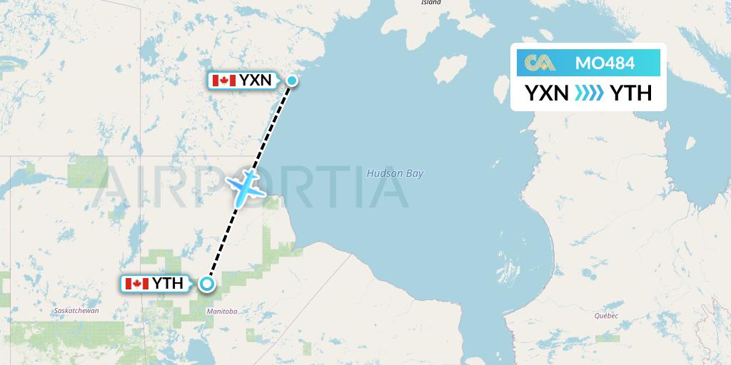 MO484 Calm Air Flight Map: Whale Cove to Thompson