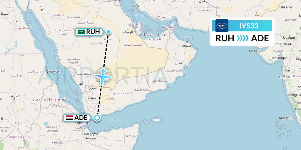 IY533 Yemenia Flight Map: Riyadh to Aden