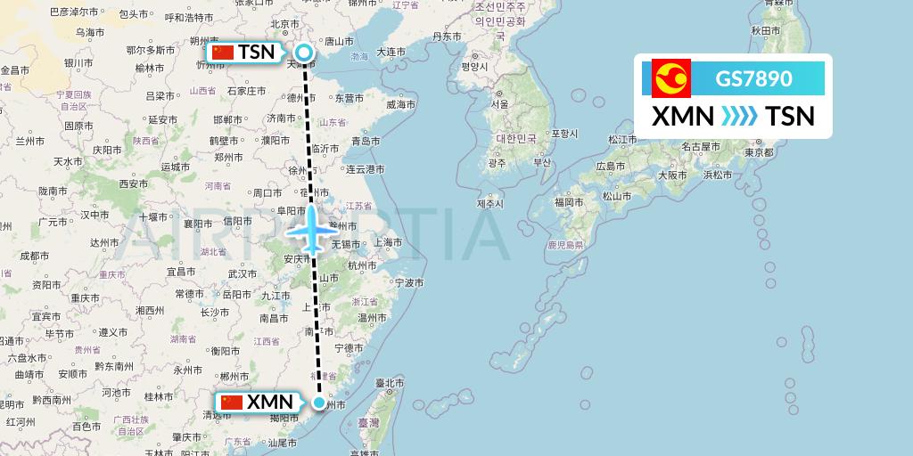 GS7890 Tianjin Airlines Flight Map: Xiamen to Tianjin