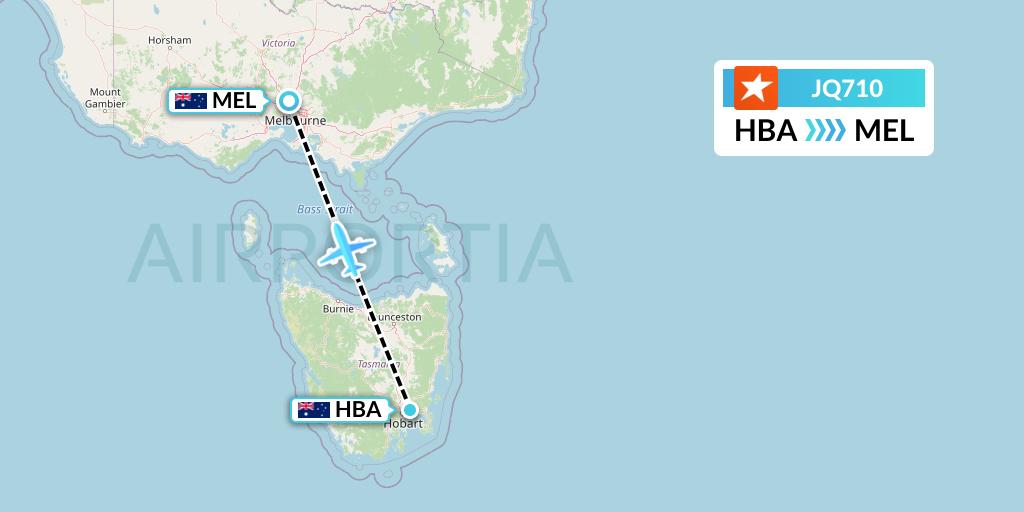 JQ710 Jetstar Airways Flight Map: Hobart to Melbourne