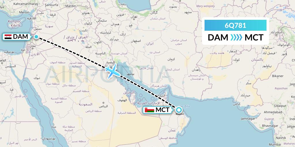 6Q781 Cham Wings Airlines Flight Map: Damascus to Muscat