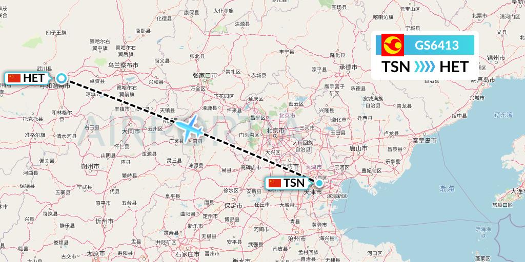 GS6413 Tianjin Airlines Flight Map: Tianjin to Hohhot