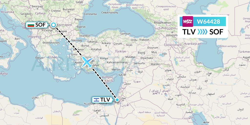 W64428 Wizz Air Flight Map: Tel Aviv to Sofia