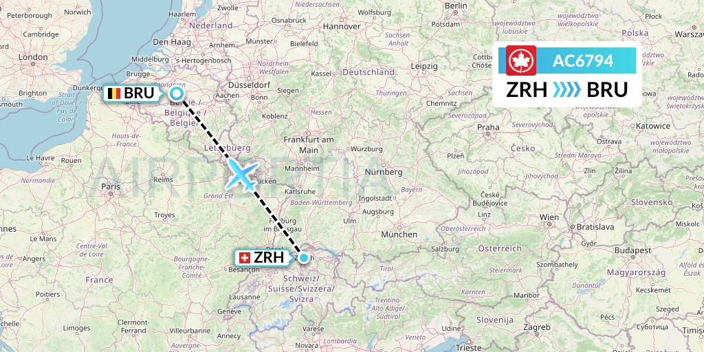 AC6794 Air Canada Flight Map: Zurich to Brussels