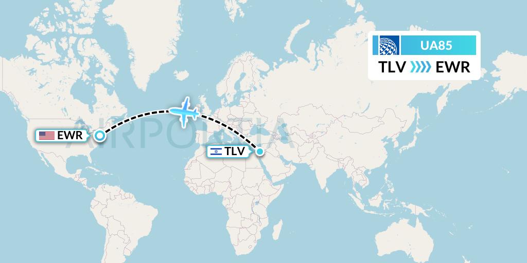 UA85 United Airlines Flight Map: Tel Aviv to New York