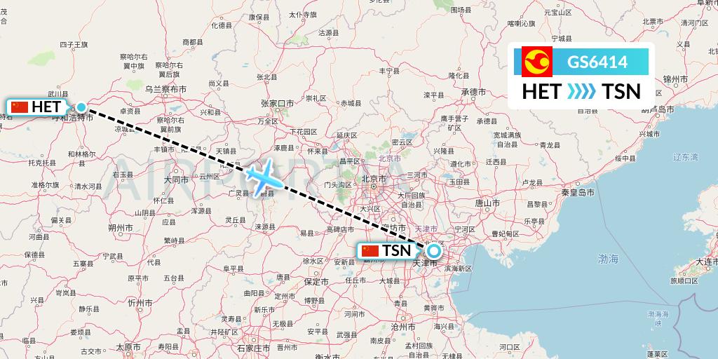 GS6414 Tianjin Airlines Flight Map: Hohhot to Tianjin