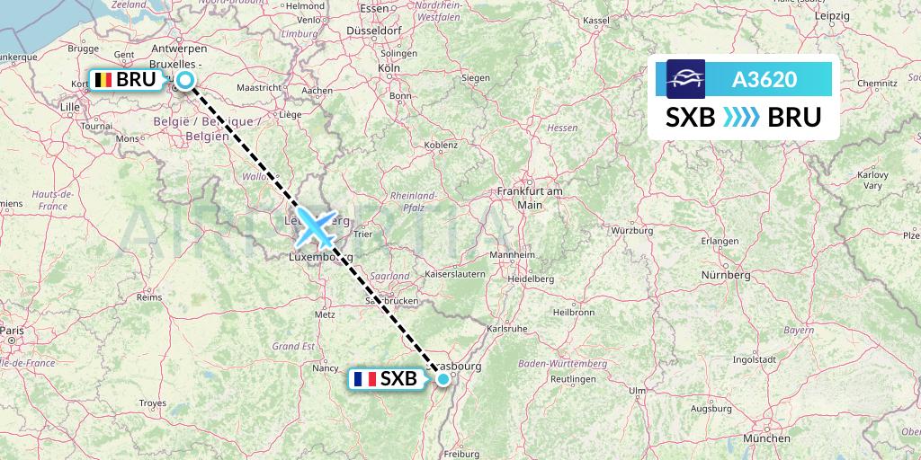 A3620 Aegean Airlines Flight Map: Strasbourg to Brussels