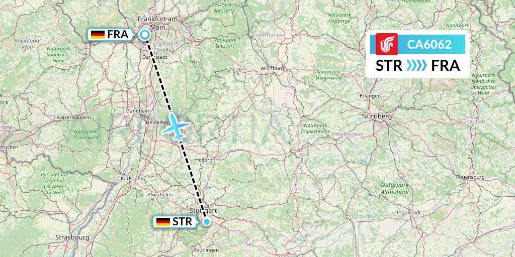 CA6062 Air China Flight Map: Stuttgart to Frankfurt