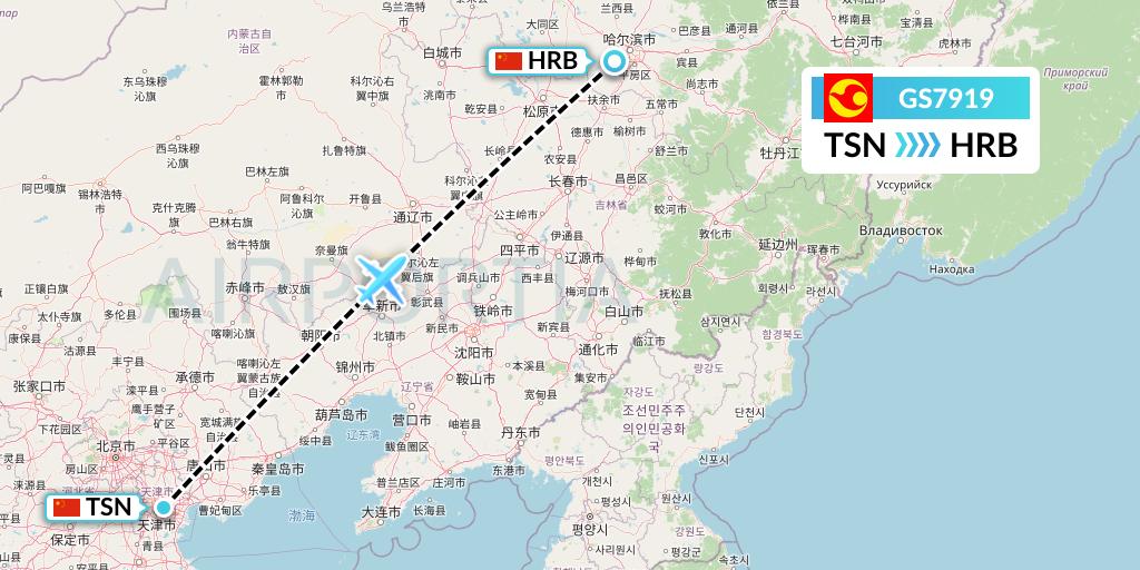 GS7919 Tianjin Airlines Flight Map: Tianjin to Harbin