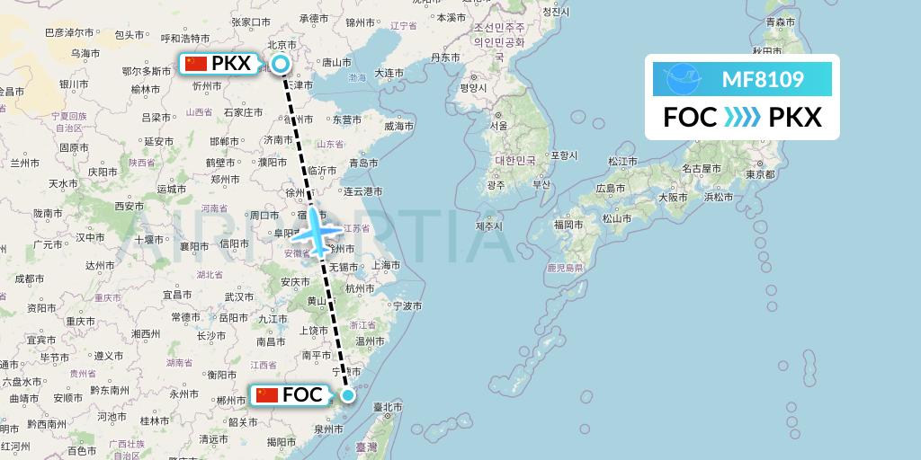 MF8109 Xiamen Airlines Flight Map: Fuzhou to Beijing