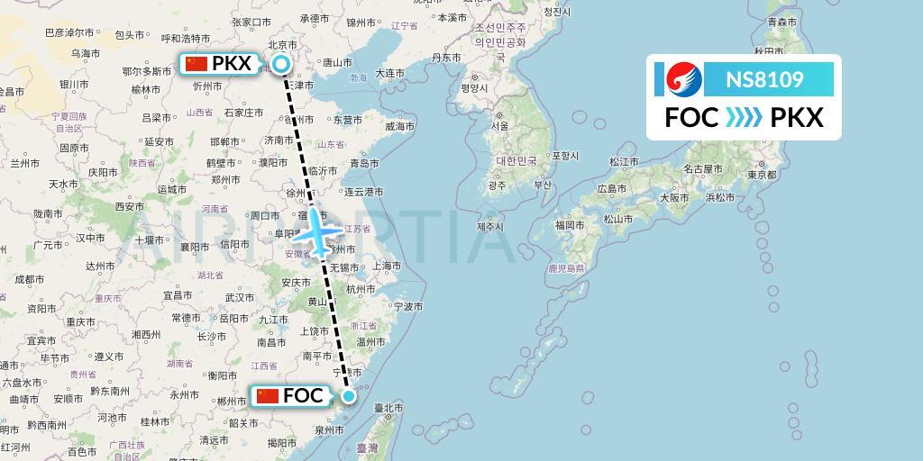 NS8109 Hebei Airlines Flight Map: Fuzhou to Beijing